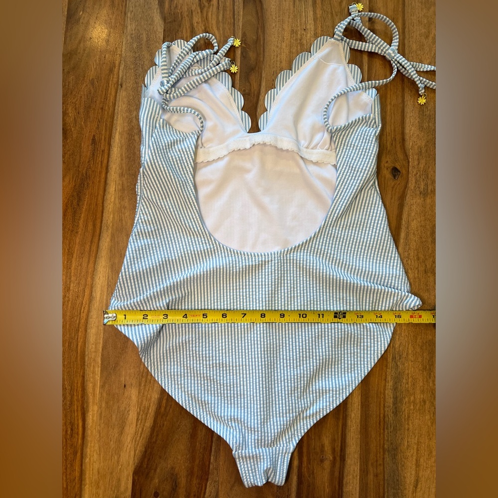 Jessica Simpson Under The Sea Scalloped Edge Stripped Halter One-Piece Swimsuit - Picture 14 of 15